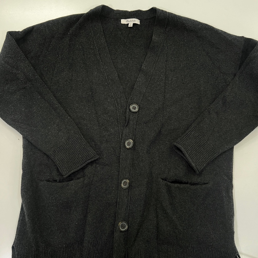 Madewell Gray Black V-Neck Button-Up Cardigan